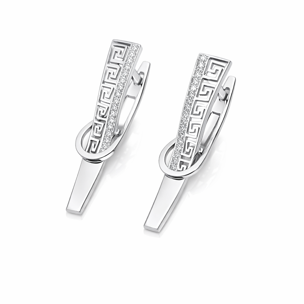 Cercei Eleganți Argint 925 Rodiat cu Model Grecesc și Zirconii – Design Premium 3,3 cm. CD561