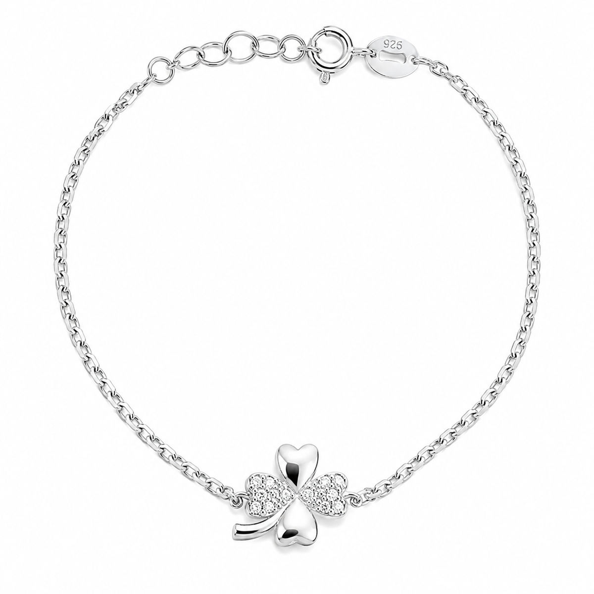 Brățară din Argint 925 Rodiat „Noroc în Patru Foi” cu Zirconii – 15 + 2,5 cm, 1,80 g BD450