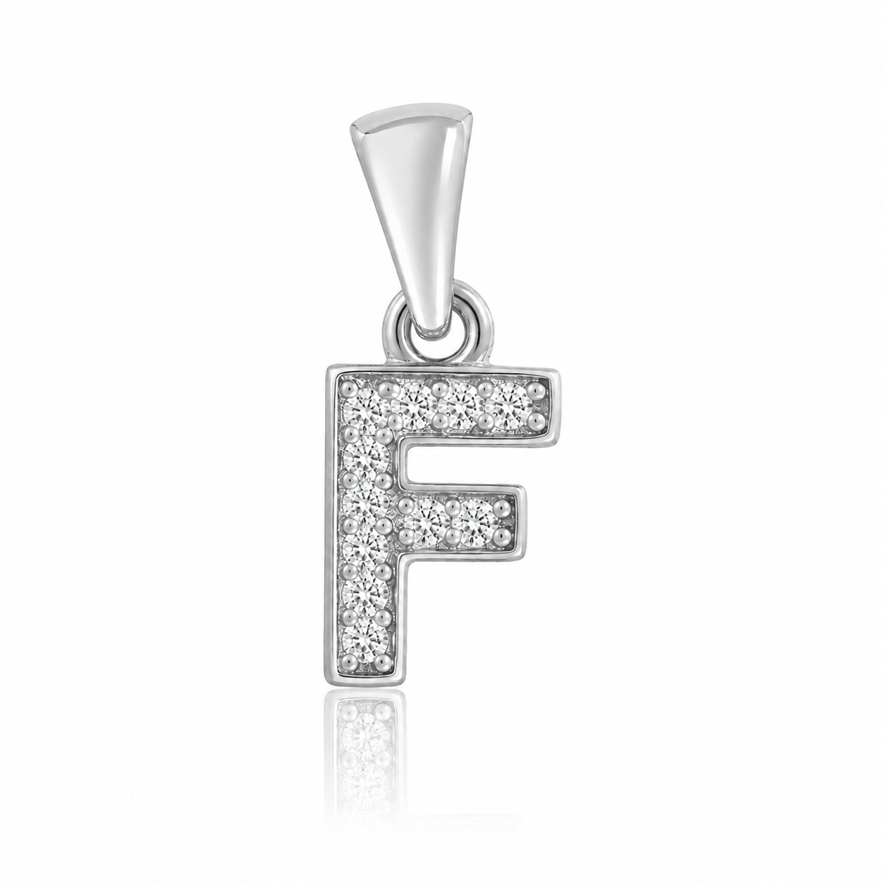 Pandantiv cu Inițiala F din Argint 925 și Zirconii – Literă F Elegantă, 1 cm, 0.76 g, Bijuterie Personalizată pentru Femei P61