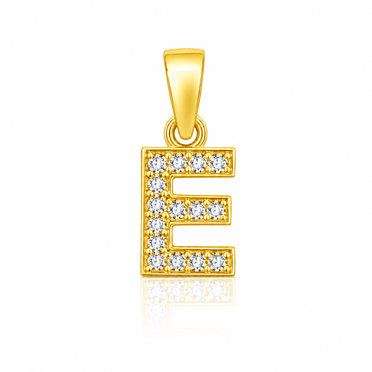 Pandantiv cu Inițiala E Placat cu Aur 14K din Argint 925 și Zirconii – Literă E Elegantă, 1 cm, 0.76 g, Bijuterie Personalizată pentru Femei P61