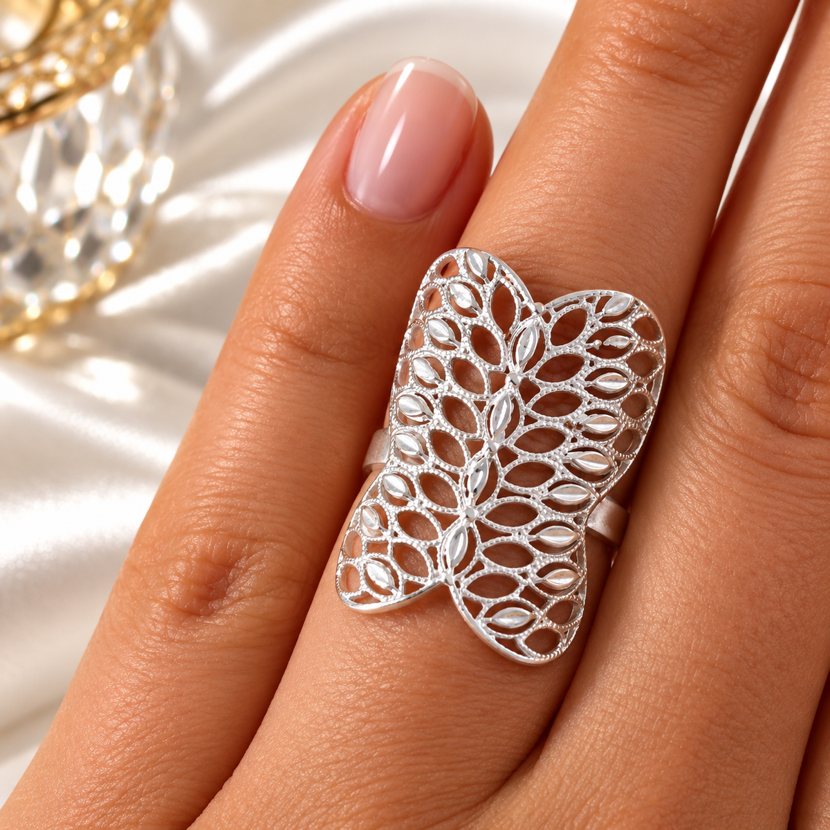 Inel Damă din Argint 925 „Silver Leaves Royale” – Model Lat cu Frunze Filigranate, Eleganță Inspirată din Natură. ID601