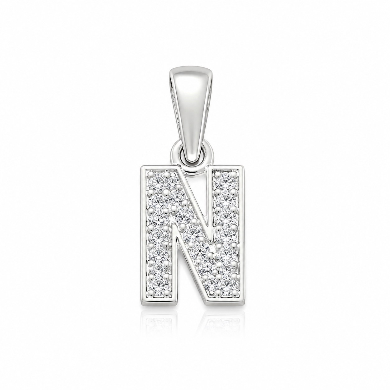 Pandantiv cu Inițiala N din Argint 925 și Zirconii – Literă N, 1 cm, 0.76 g, Bijuterie Personalizată Elegantă P61