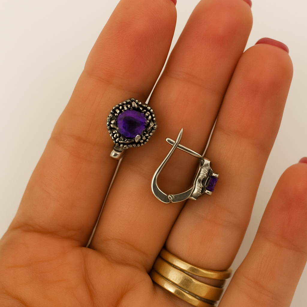 Cercei din Argint 925 cu Piatra Mov „Elegant Vintage”