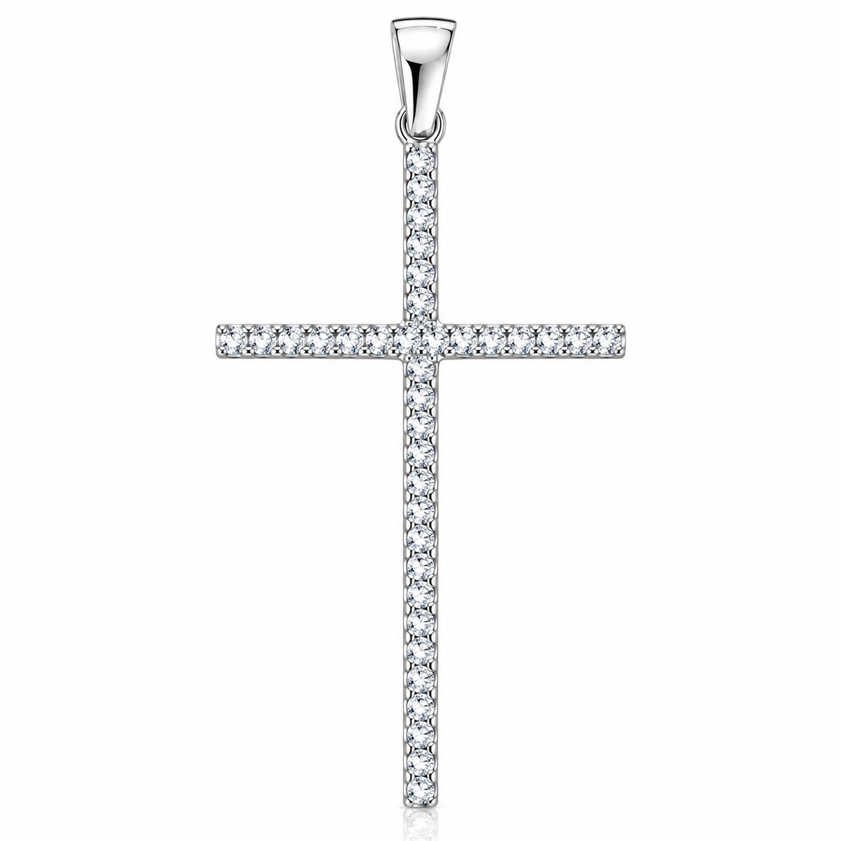 Pandantiv Cruce Lumina Credinței din Argint 925 Rodiat cu Zirconii – 45 × 23 mm. P78