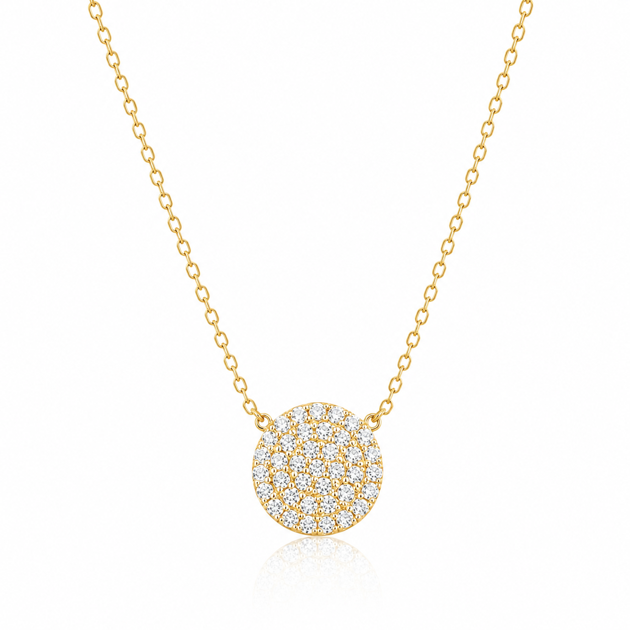 Colier Argint 925 Placat cu Aur 14K cu Pandantiv Rotund Zirconii 9 mm – Lănțișor Elegant Damă, Lungime Ajustabilă 41+5 cm, Cadou Ideal. C180