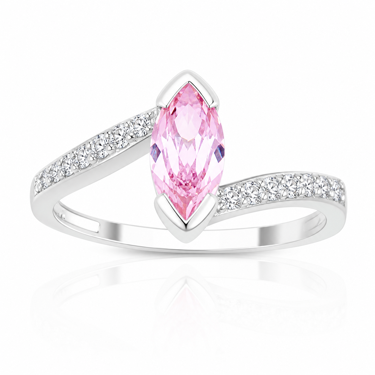 Inel argint 925 cu zirconiu roz marquise si pave