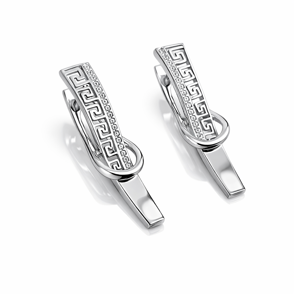 Cercei Eleganți Argint 925 Rodiat cu Model Grecesc și Zirconii – Design Premium 3,3 cm. CD561