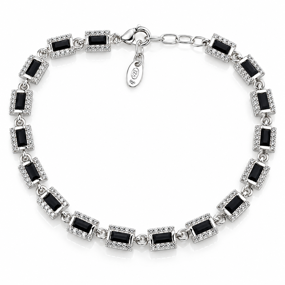 Brățară „Noir Éclat” din Argint 925 cu Pietre Negre Rectangulare și Zirconii. BD380