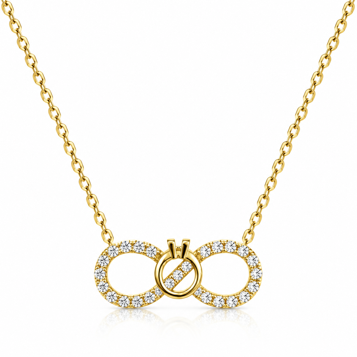 Colier Infinit cu Inel Central din Argint 925 Placat cu Aur  și Zirconii, 41+5 cm. C236
