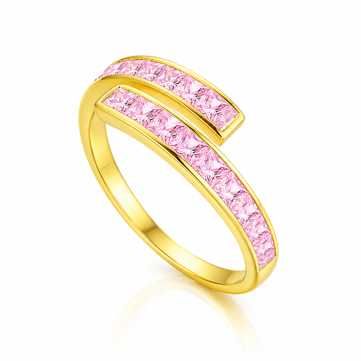 Inel Reglabil din Argint 925 Placat cu Aur Roz – Aurora Roz cu Zirconii Princess. ID526