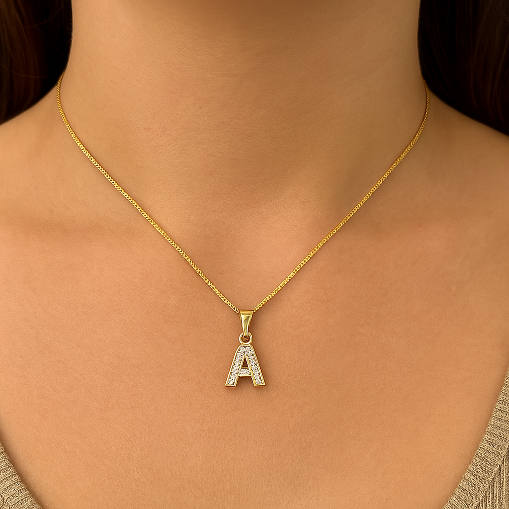 Colier din Argint 925 placat cu Aur 14K, Pandantiv Litera A