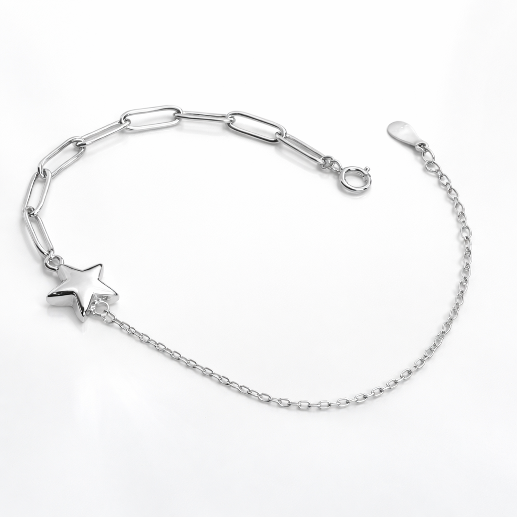 Accesoriu feminin din argint 925 cu stea, brățară ușoară și strălucitoare, 2.95 g.