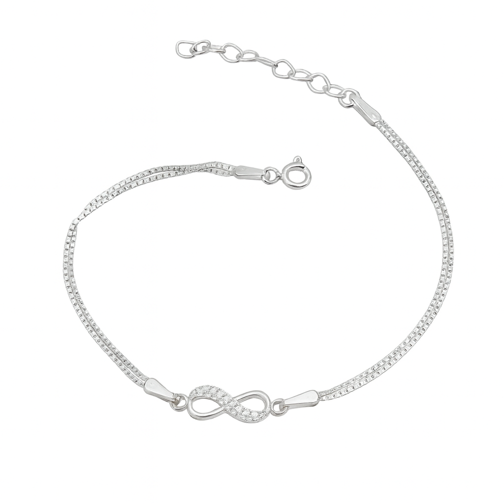 Accesoriu fin din argint 925, brățară cu semnul infinit și lanț delicat
