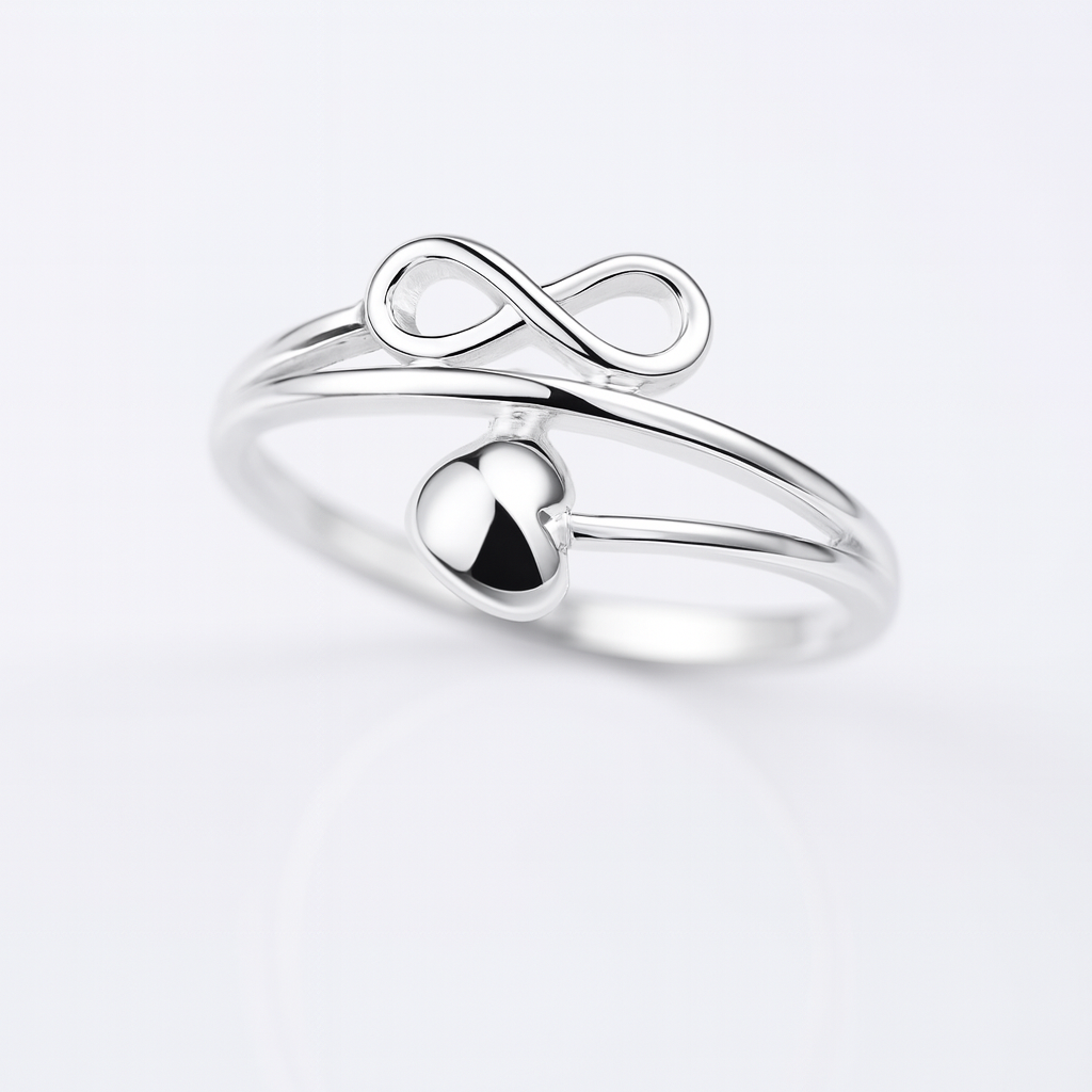 Bijuterie argint 925 – inel romantic cu inimă și semnul infinitului