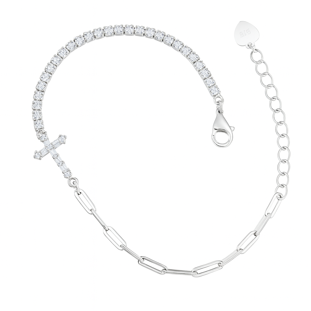 Bijuterie brățară argint 925 strălucitoare cu cruce și pietre cubic zirconia, cadou premium