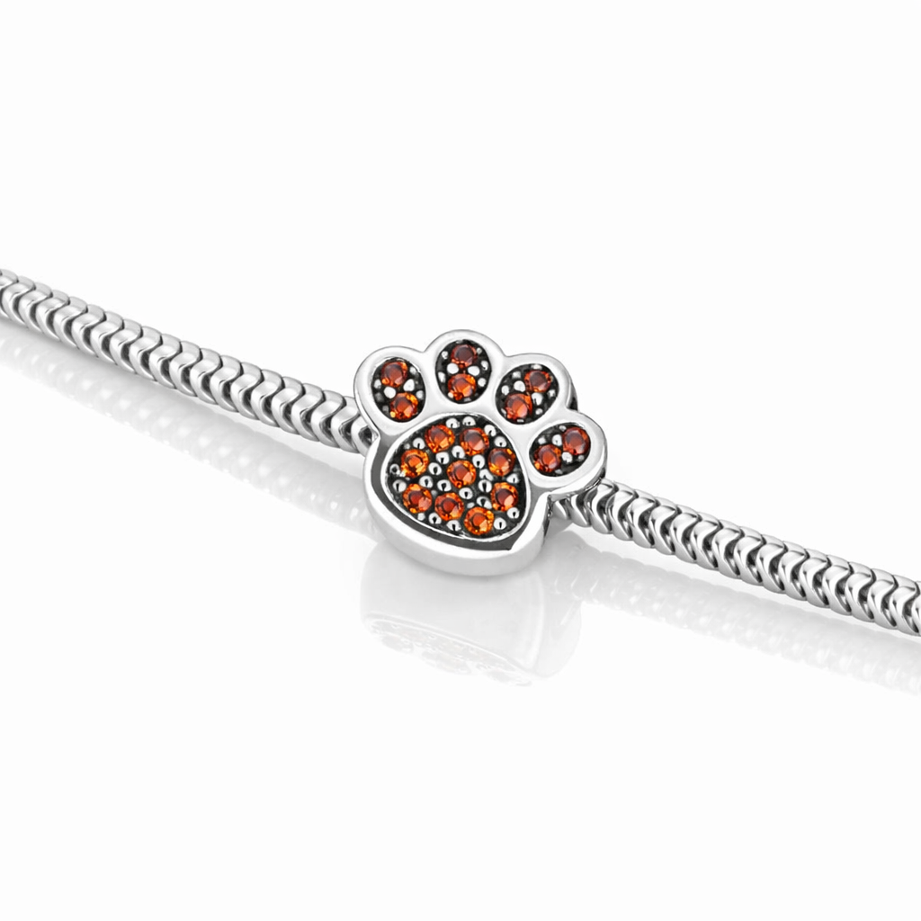 Bijuterie charm lăbuță din argint 925 cu pietre portocalii, simbol al iubirii și loialității