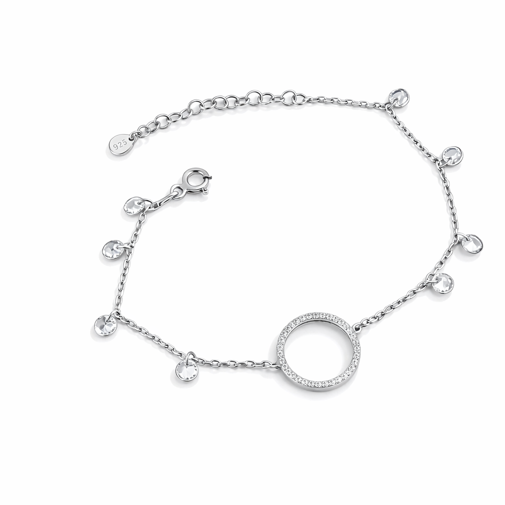 Bijuterie damă din argint 925 cu cerc simbolic și lanț ajustabil 16+3 cm, stil modern