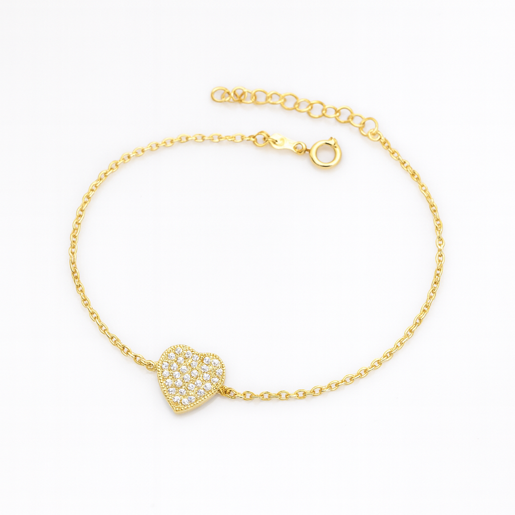 Bijuterie de damă – brățară inimă placată cu aur 14K din argint 925, stil rafinat cu certificat de conformitate.