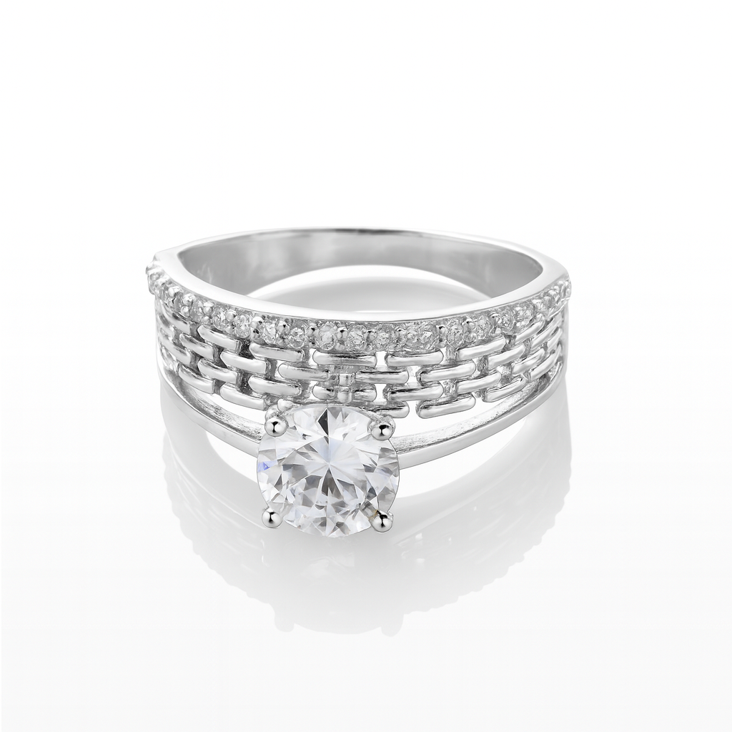 Bijuterie de lux – inel „Luna” din argint 925 rodiat cu zirconiu alb, mărime 18, imagine profesională pentru magazin online.