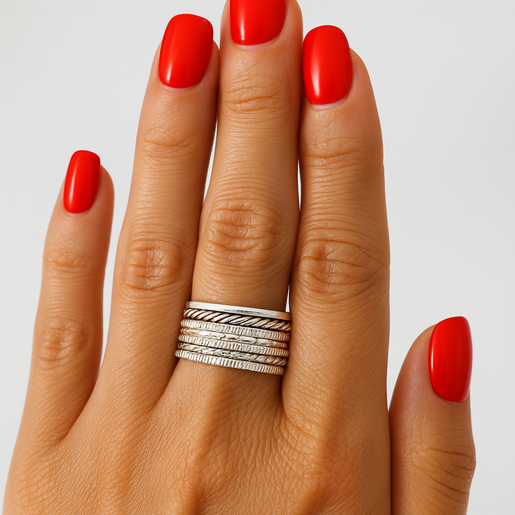 Bijuterie din argint 925 „7 Zile”, design cu șapte inele lucrate fin – imagine calitate premium