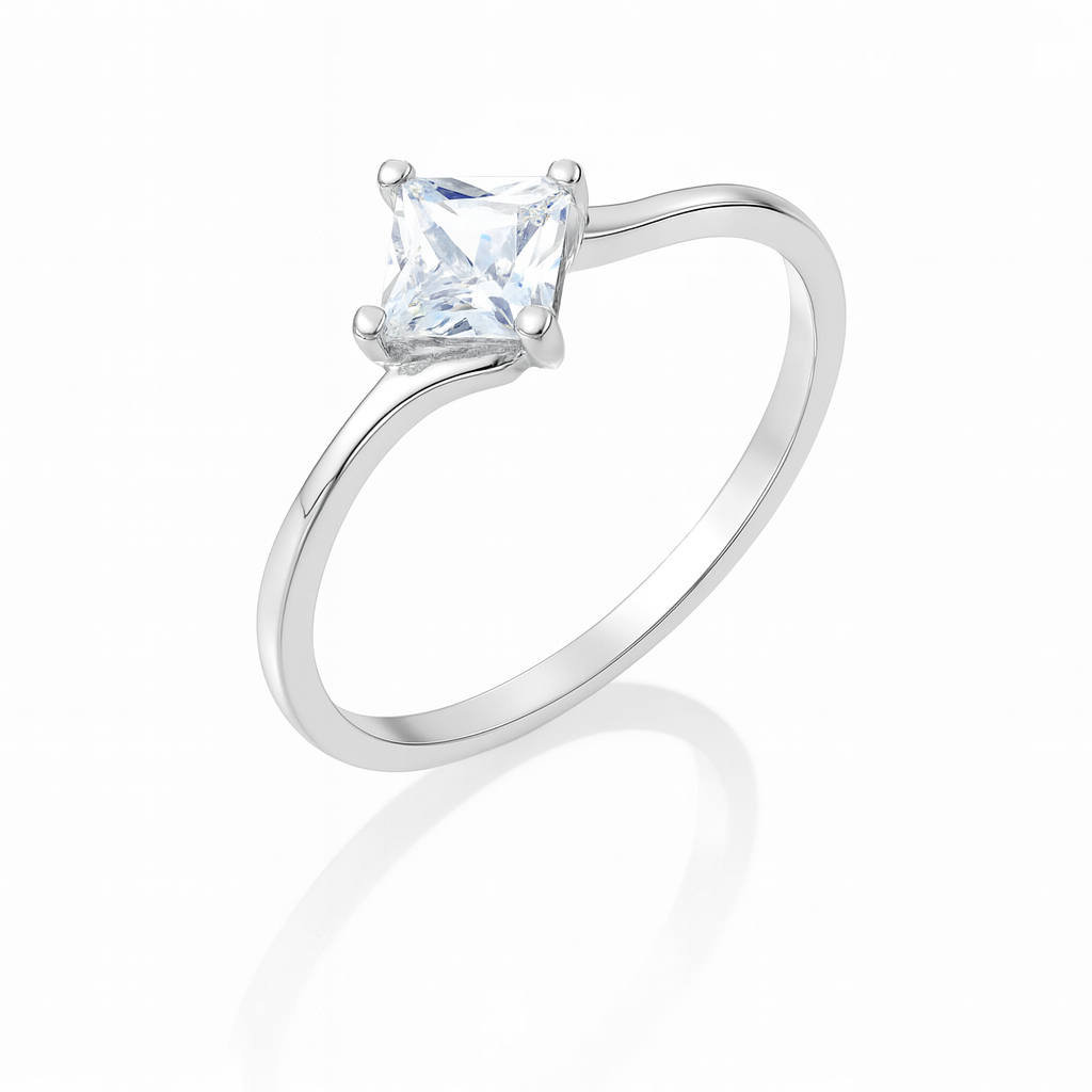 Bijuterie din argint 925 cu piatră pătrată princess, inel delicat pentru cadou