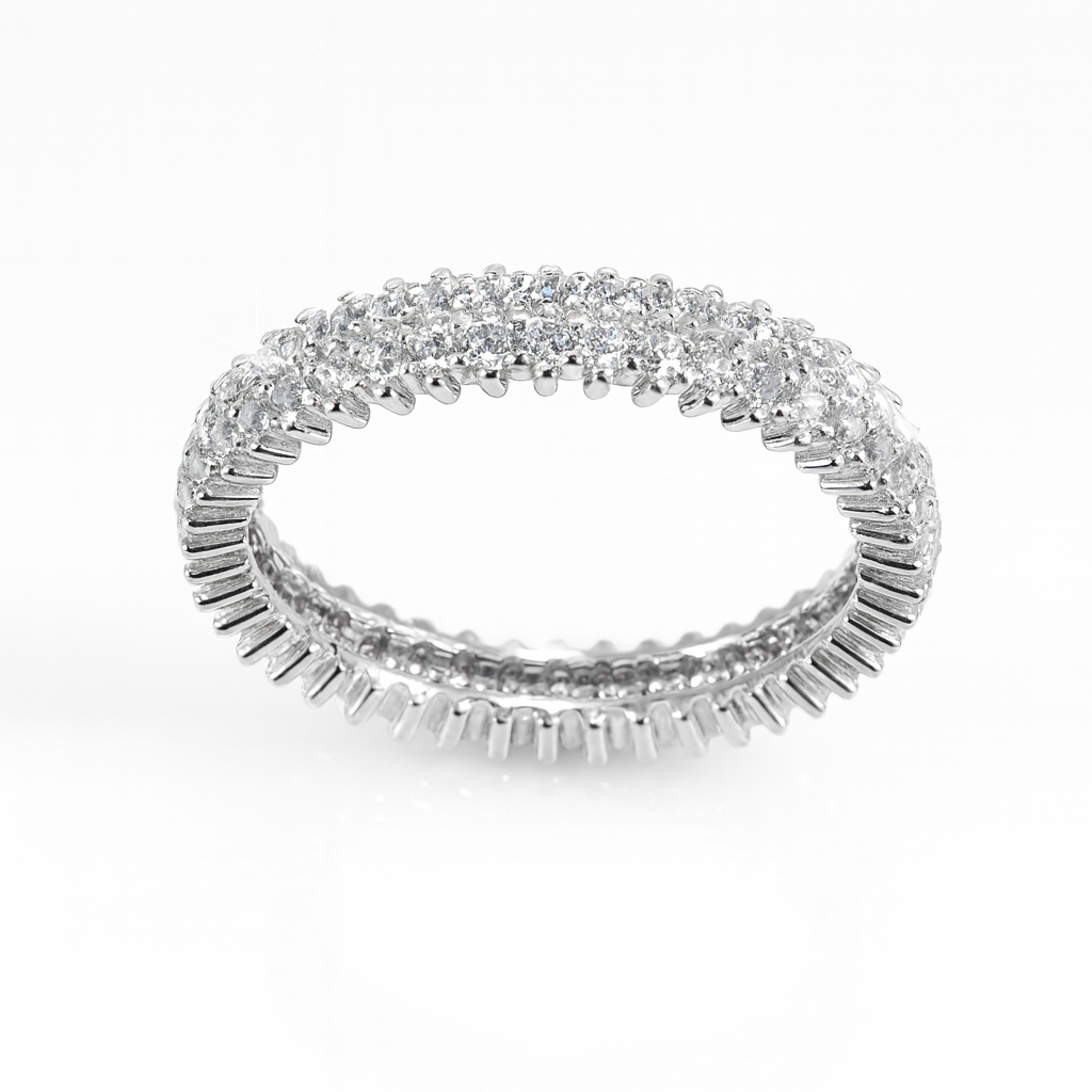 Bijuterie tip inel Eternity din argint rodiat, design elegant cu pietre sclipitoare