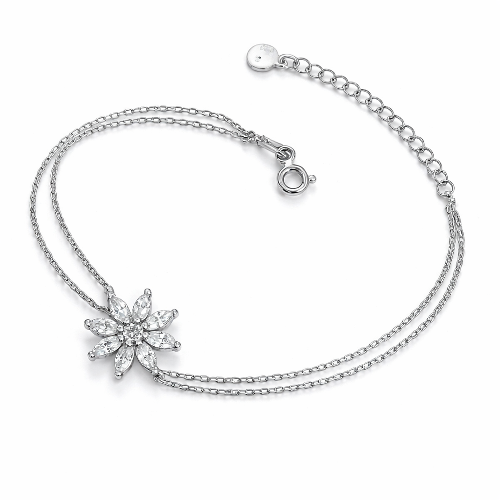 Brățară argint 925 cu design floral și pietre zirconia, ideală pentru cadou