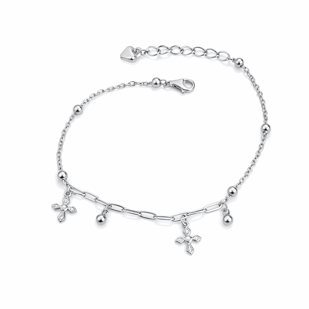 Brățară argint 925 rodiat pentru femei, cu cruci simbol credință și protecție, finisaj lucios premium
