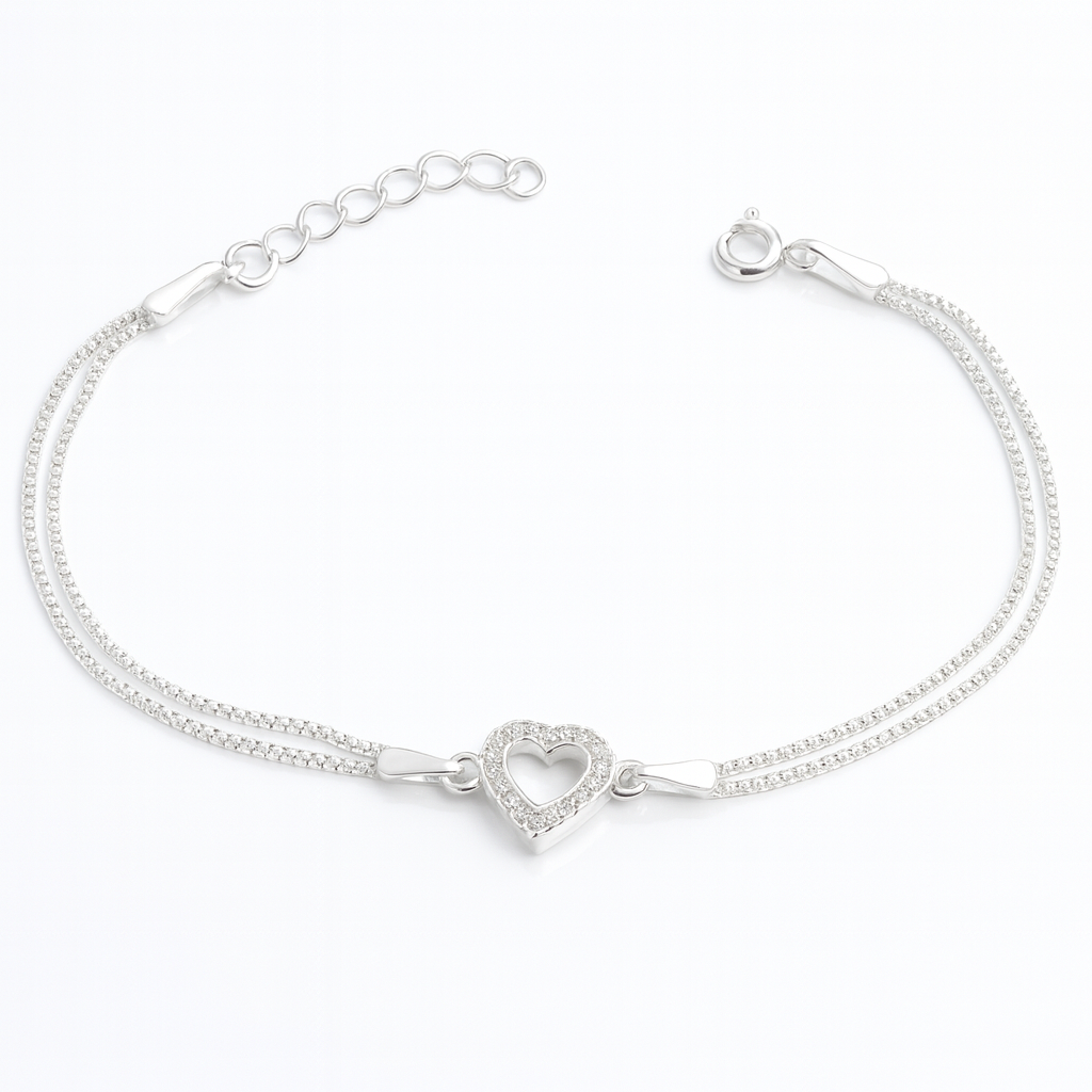 Brățară argint cu inimă și lanț dublu, ideală pentru cadou – InfinityBijoux.ro