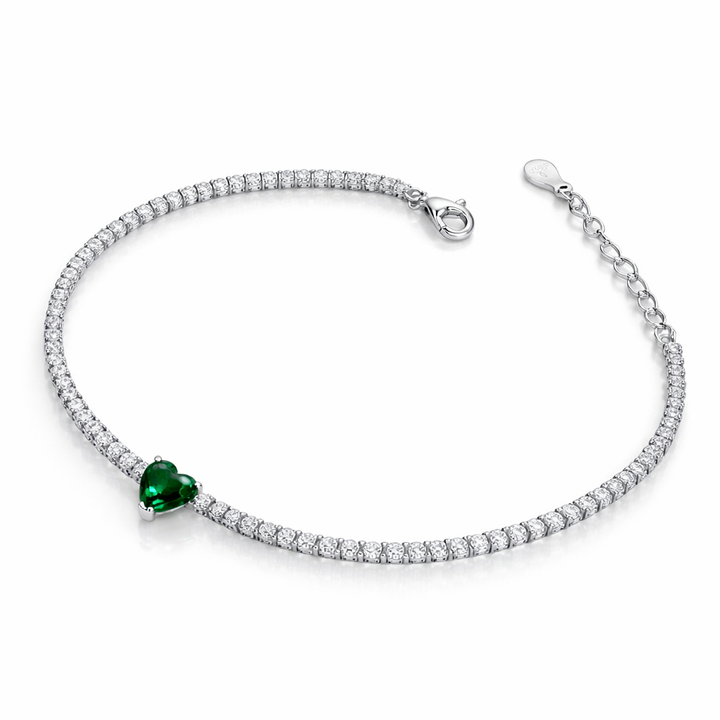 Brățară de damă din argint 925 cu inimă verde și strălucire intensă, livrată cu cutie cadou.