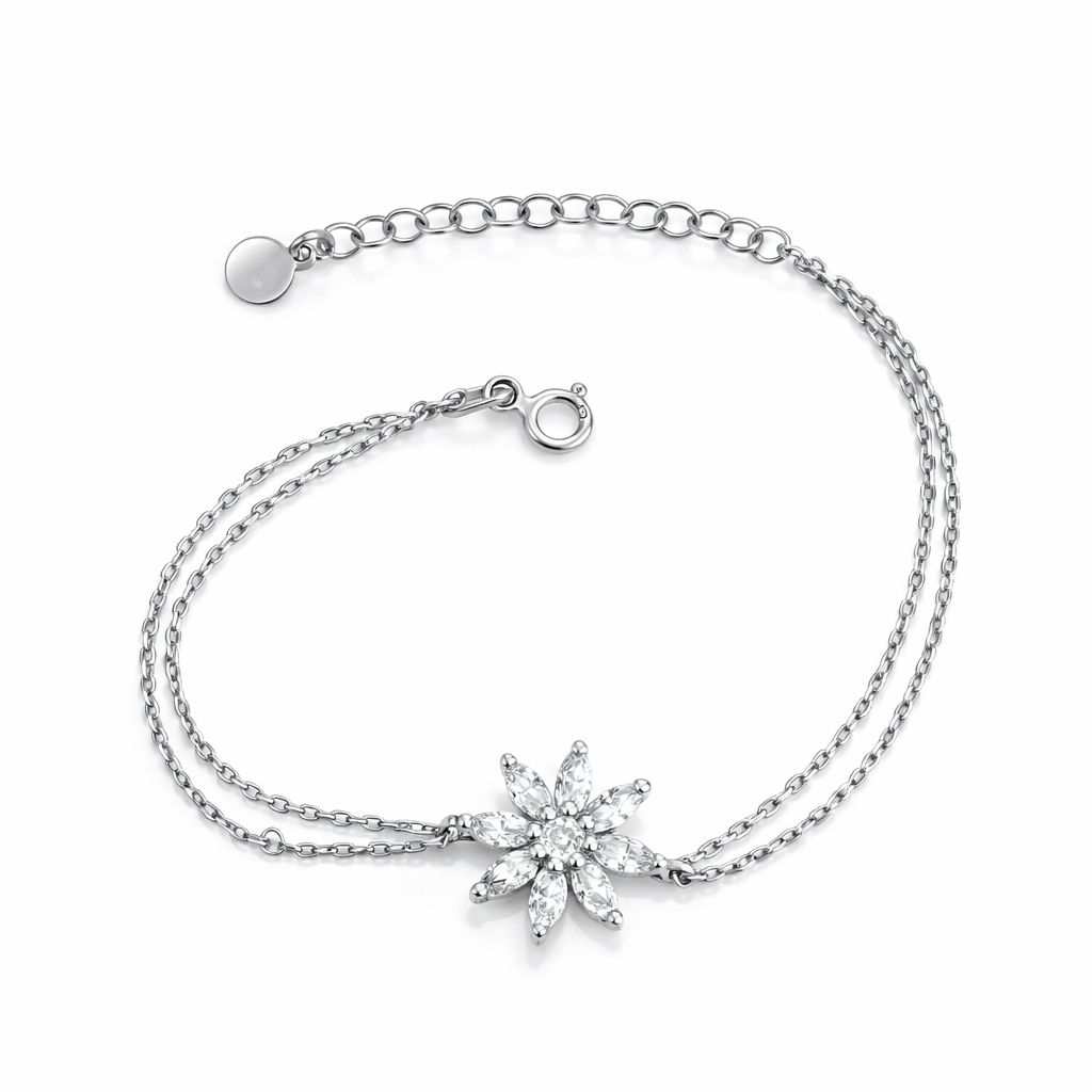 Brățară delicată din argint rodiat cu floare strălucitoare, greutate 2.95 grame