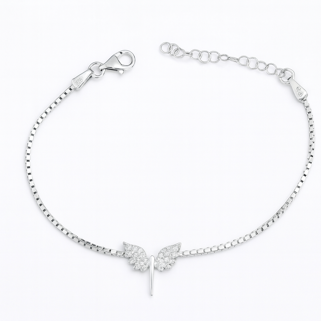 Brățară din argint 925 cu aripile Sf. Mihail, model protector, lungime ajustabilă 16+4 cm