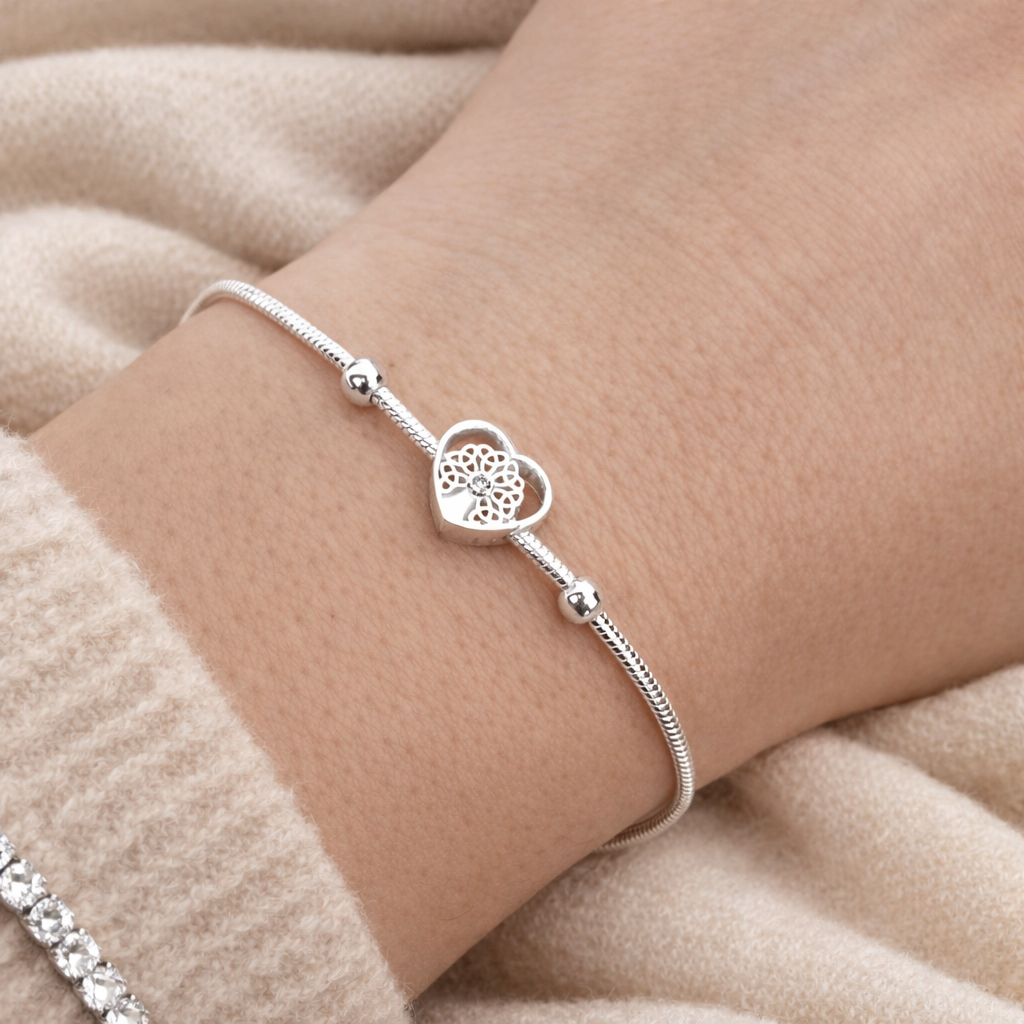 Brățară din argint 925 cu inimă și Copacul Vieții, bijuterie fină pentru femei