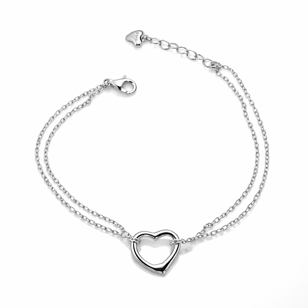 Brățară din argint 925 pentru femei, inimă minimalistă, două fire duble, livrată în cutie cadou
