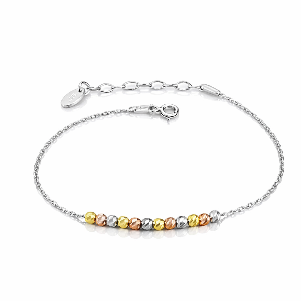 Brățară din argint 925 rodiat cu bile tricolore, model elegant și ajustabil 16–20 cm