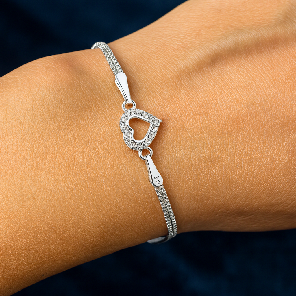 Brățară elegantă argint 925, model inimă strălucitoare, lungime reglabilă 17–20 cm