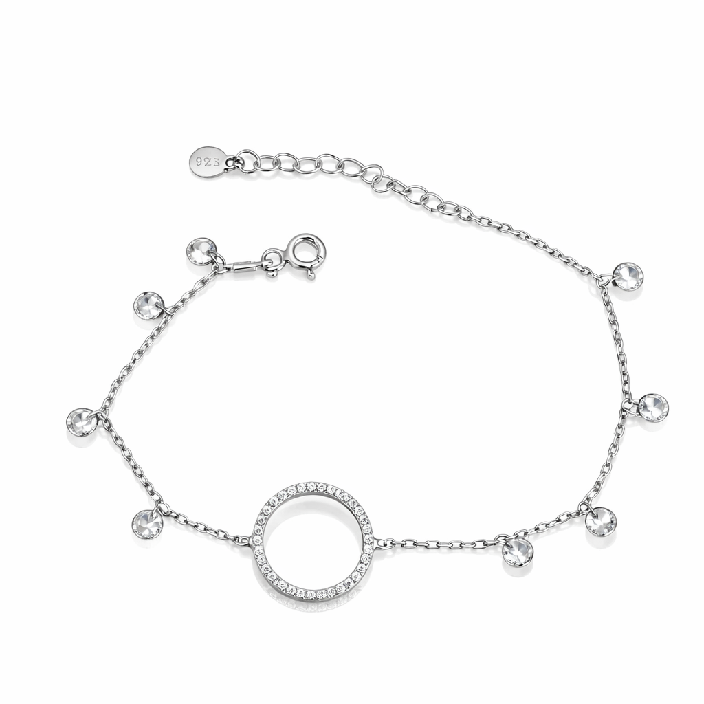 Brățară elegantă din argint 925 cu element central cerc și cristale, accesoriu damă premium