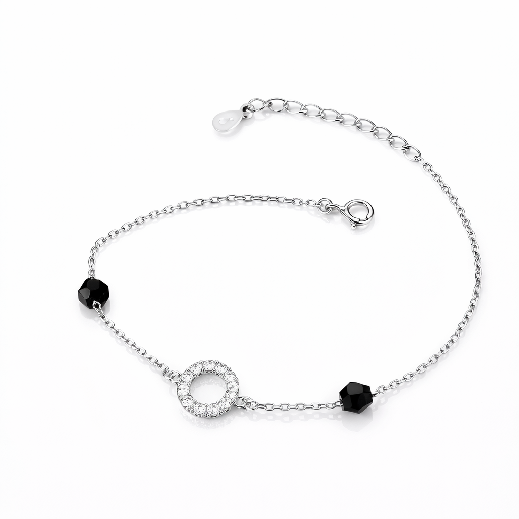 Brățară fină din argint 925 rodiat cu cristale negre și zirconii, design modern pentru femei