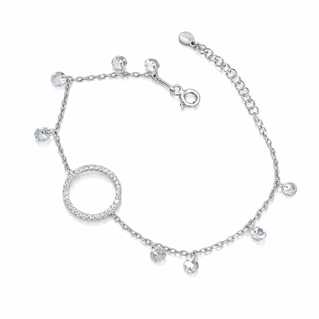 Brățară fină din argint rodiat cu cristale și charmuri, perfectă pentru cadou cu cutie inclusă