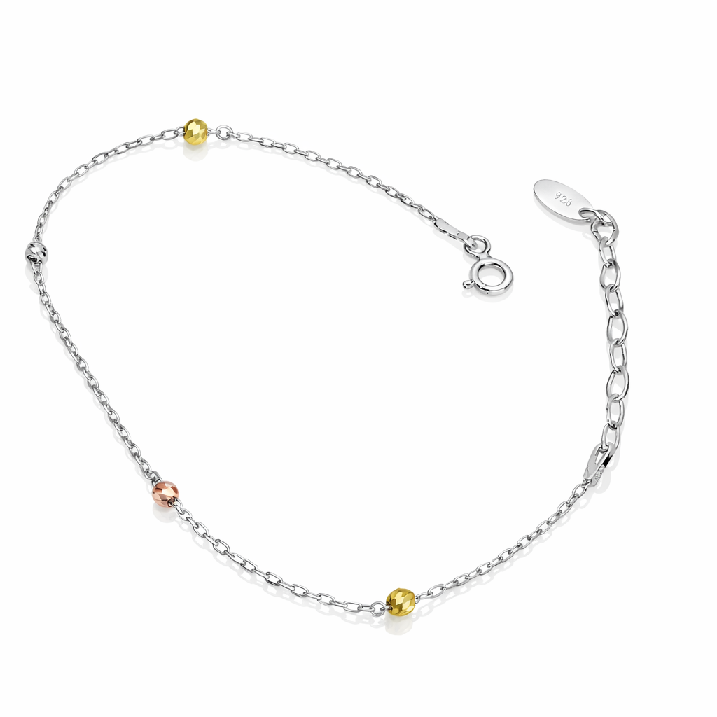 Brățară reglabilă 16+4 cm din argint 925 rodiat, design minimalist cu bile colorate.