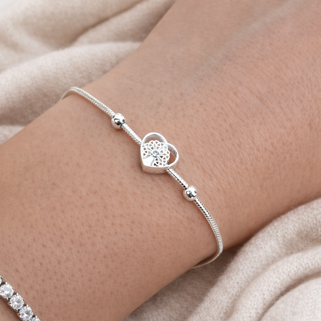 Brățară reglabilă din argint 925 cu inimă Copacul Vieții, aspect premium