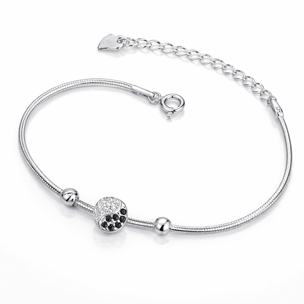 Brățară simbolică Yin–Yang din argint 925, livrată în cutie cadou