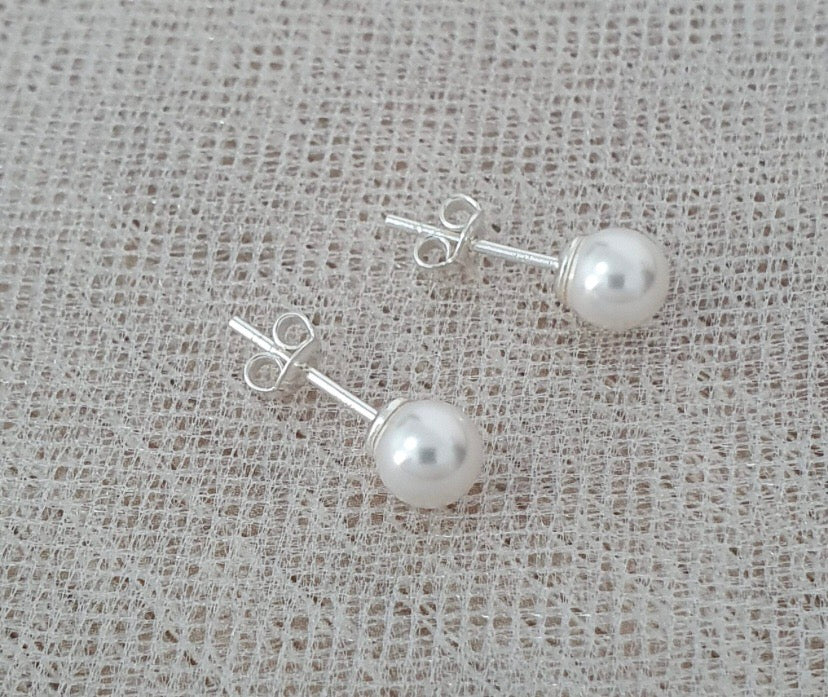 Cercei din argint 925 cu perla de cultura, inchidere tip surub