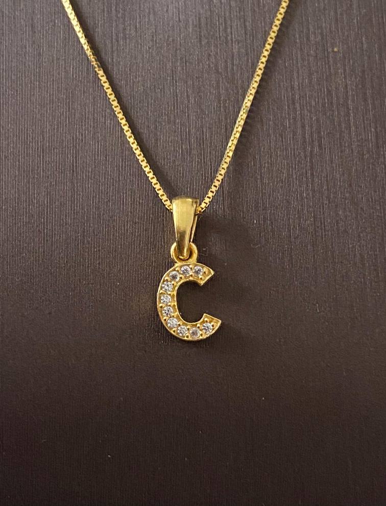 Colier din Argint 925 Placat cu Aur 14K, Pandantiv Litera C