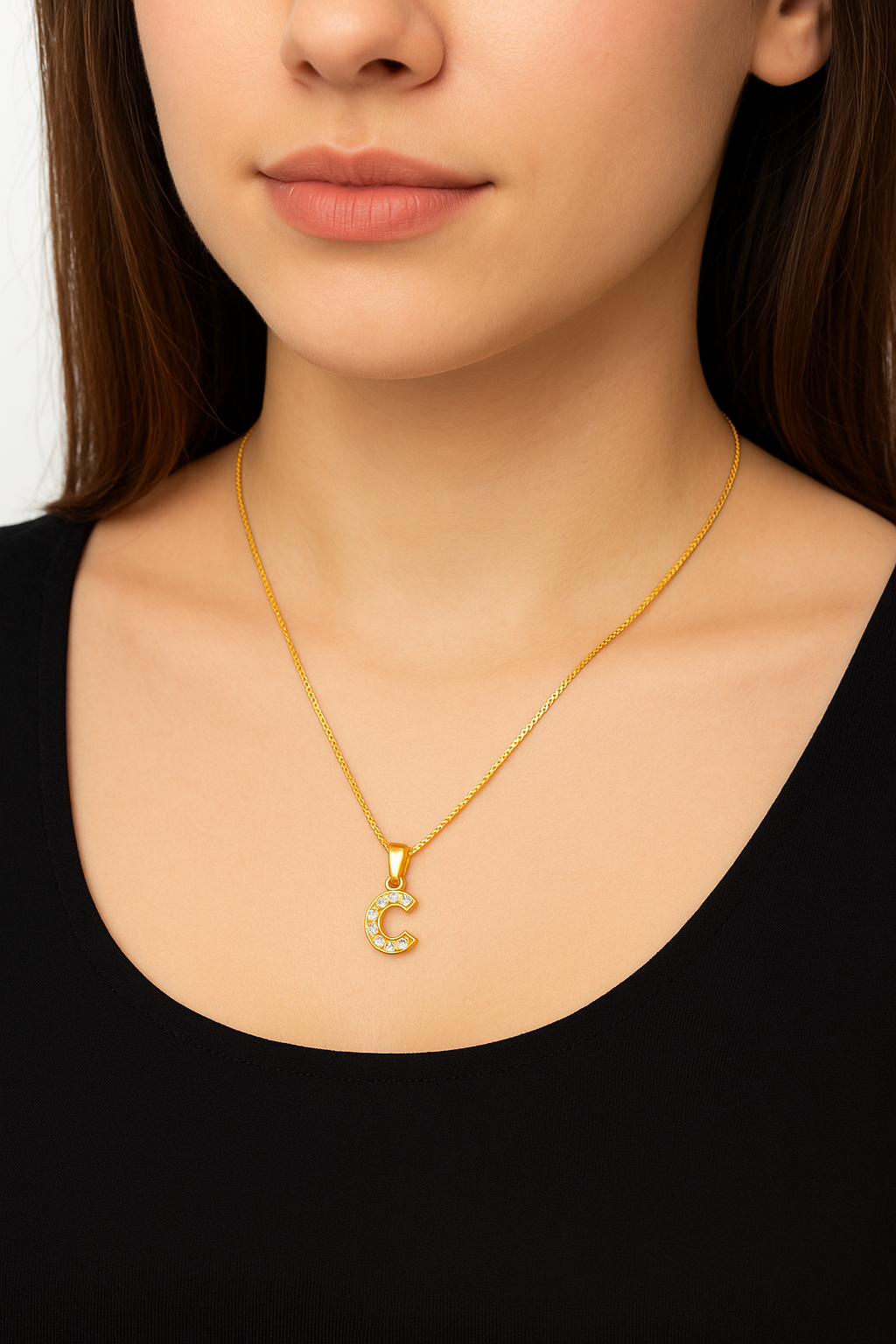 Colier din Argint 925 Placat cu Aur 14K, Pandantiv Litera C