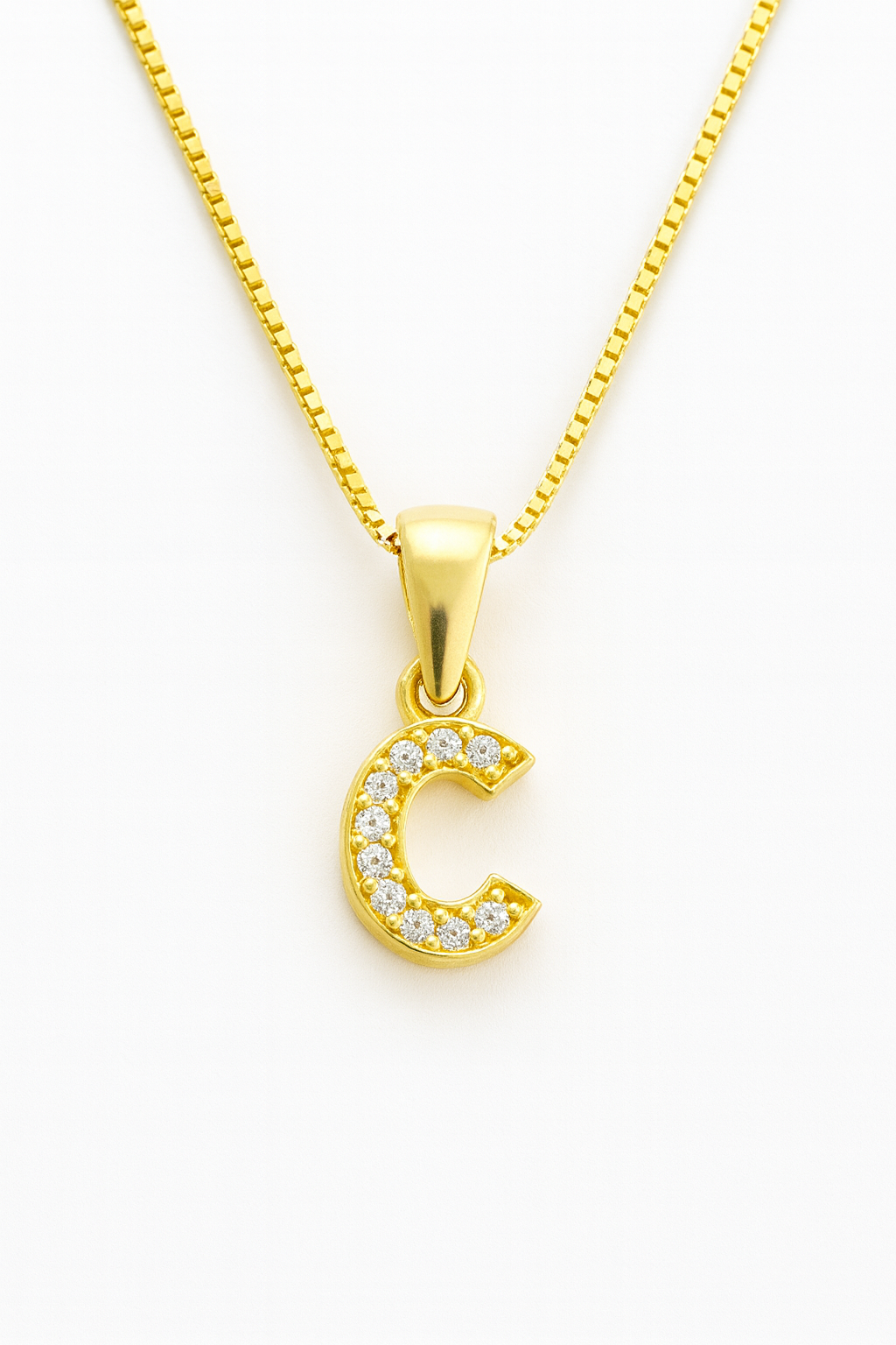 Colier din Argint 925 Placat cu Aur 14K, Pandantiv Litera C