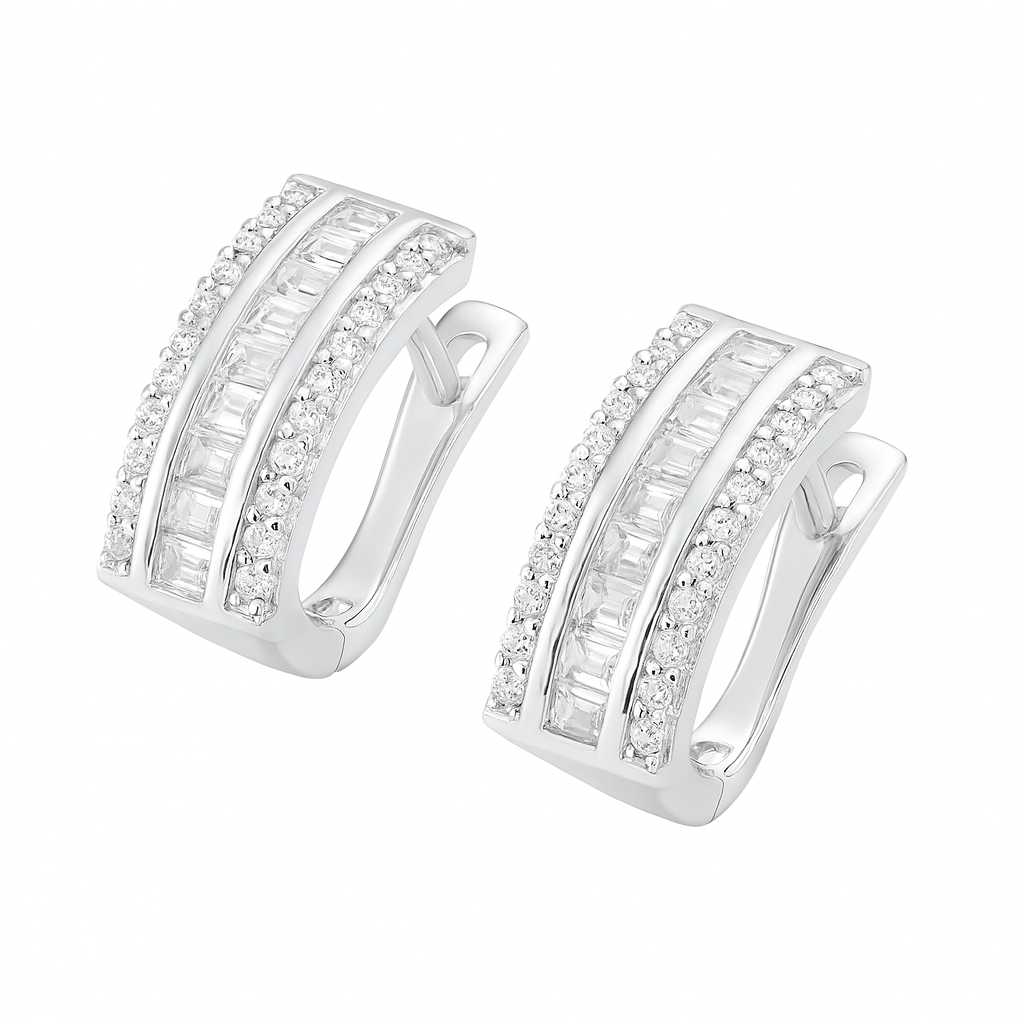 Cercei argint 925 cu pietre zirconia, bijuterie modernă tip huggie