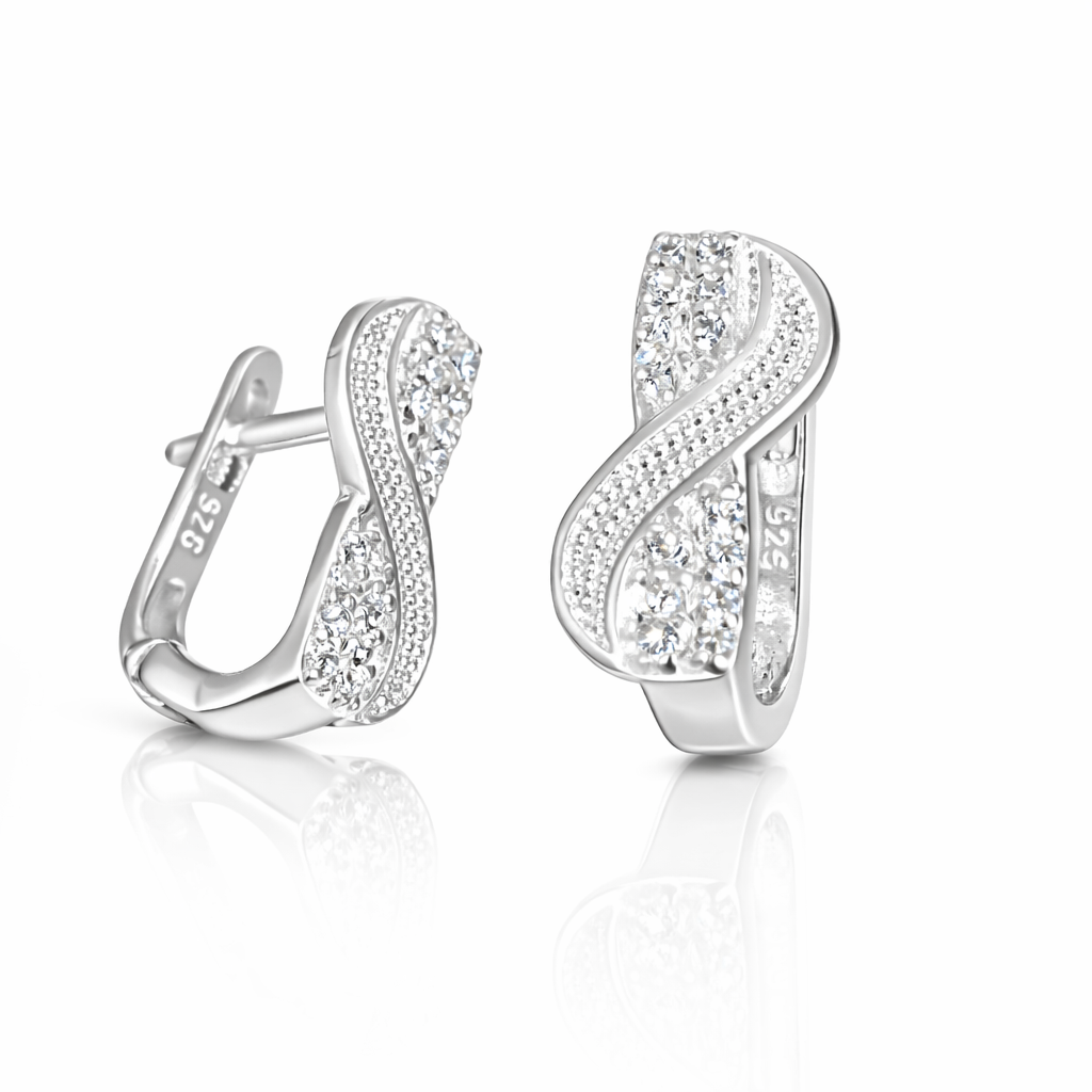 Cercei argint 925 cu zirconii, prindere cu tortiță de 12 mm, finisaj lucios