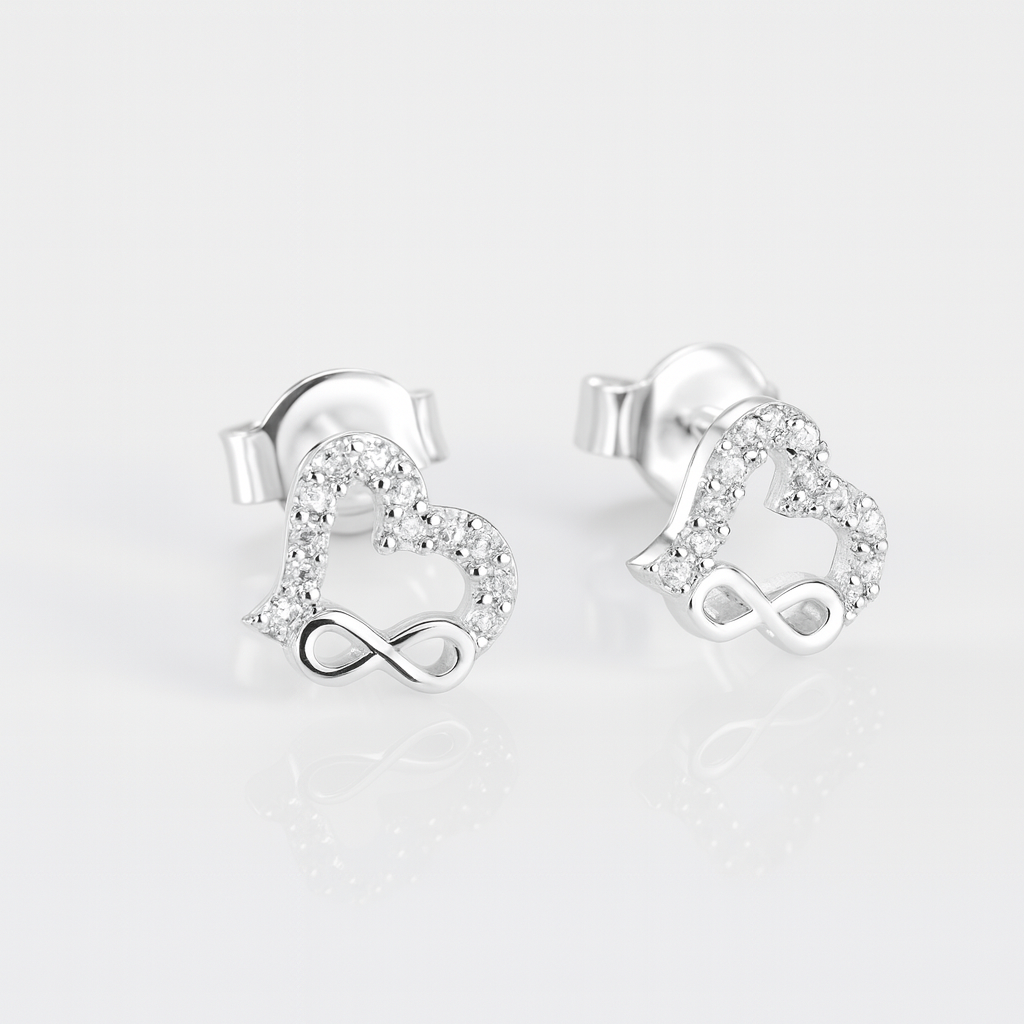Cercei argint inimă cu pietre și simbol infinit, accesorii feminine elegante