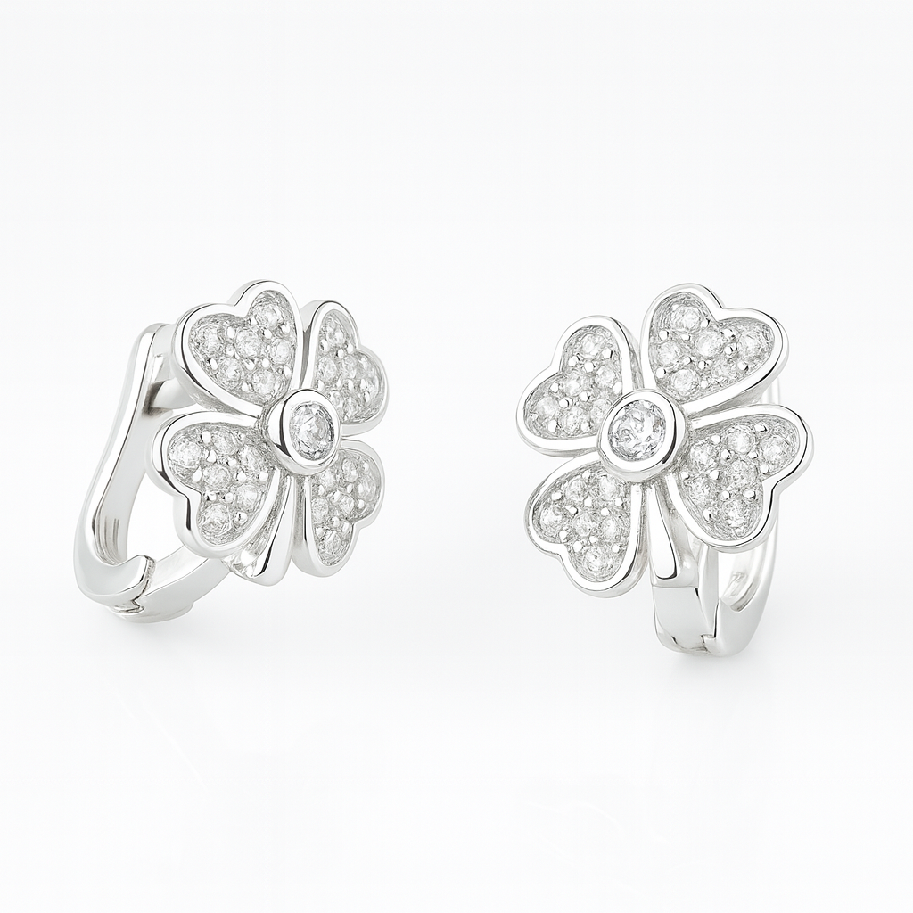 Cercei argint trifoi cu inimioare și zirconii, accesorii elegante InfinityBijoux